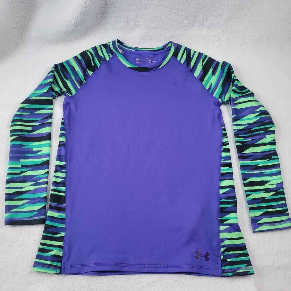 Under Armour Cold Gear Mock Neck Long Sleeve Purple Multi Girl's Youth Size XL
